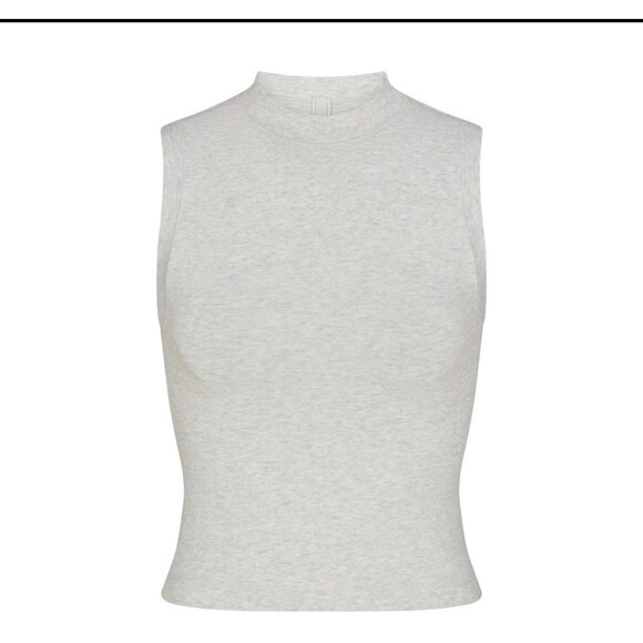 Skims Cotton Jersey Mock Neck Tank - Light Heather Grey - Picture 1 of 5